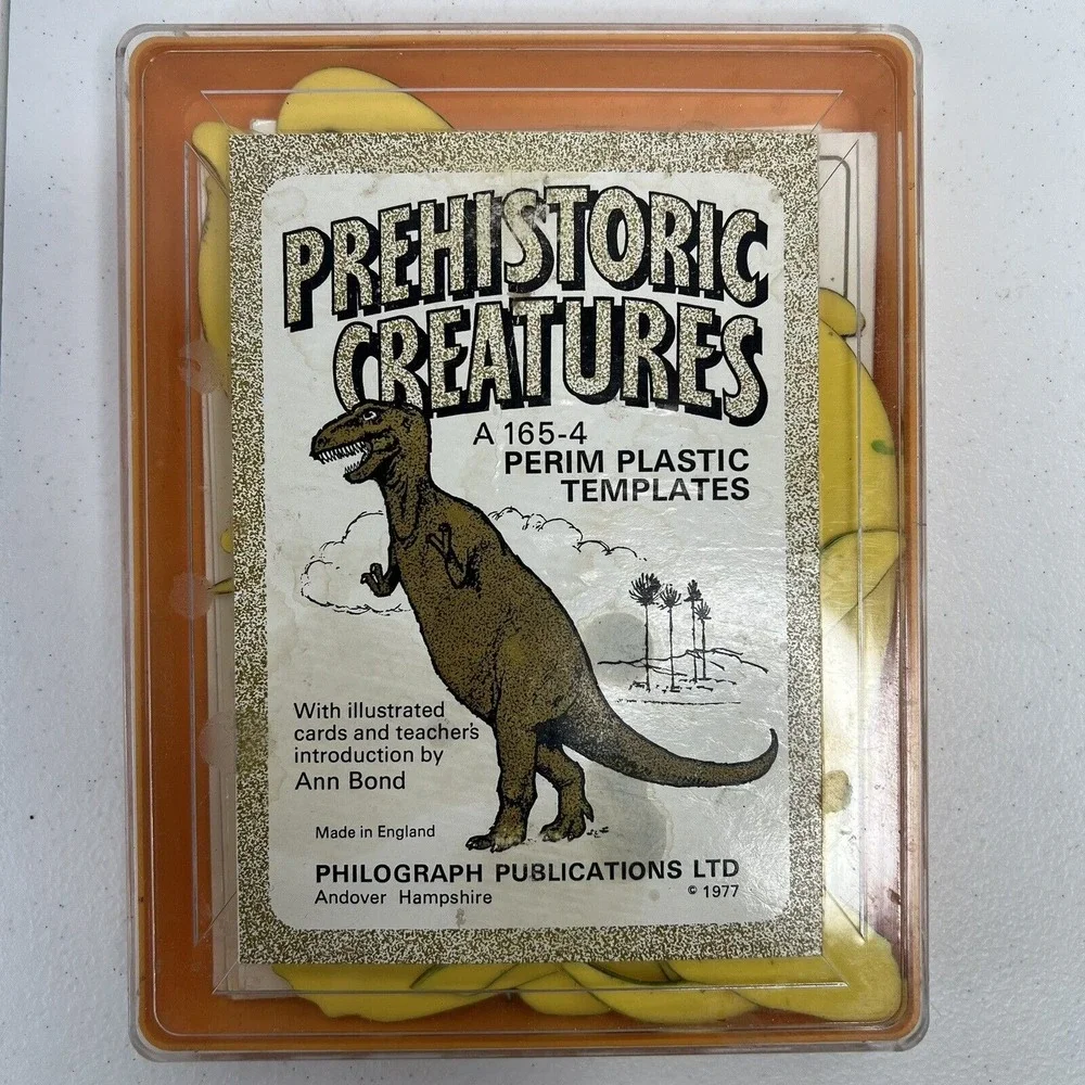 Philograph 1977 Prehistoric Creatures Plastic Dinosaur Templates Stencils Cards